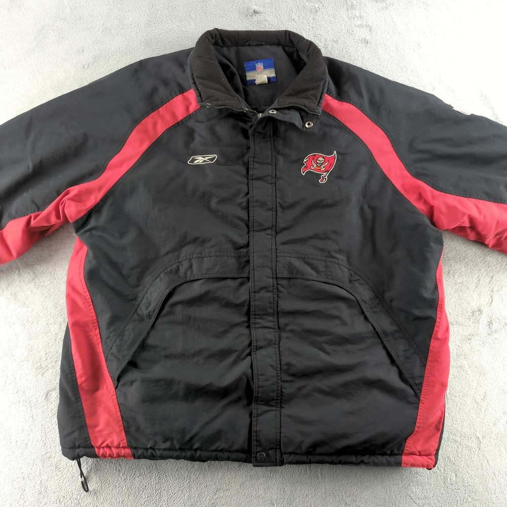 Vintage Reebok Tampa Bay Buccaneers Jacket Mens 2XL Black Red NFL On Field